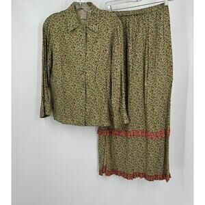 FL Malik Womens Button Up Top & Skirt‎ Size S Floral Cottagecore Prairie Calico